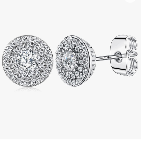 micuco Jewelry - micuco White Gold Plated Stud Earrings, Hypoallergenic Cubic Zirconia Earrings
